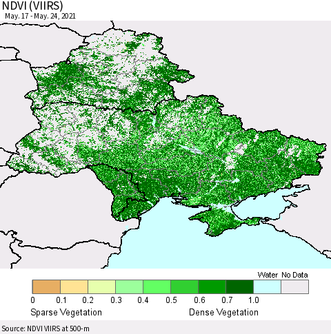 Ukraine, Moldova and Belarus NDVI (VIIRS) Thematic Map For 5/17/2021 - 5/24/2021