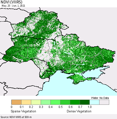 Ukraine, Moldova and Belarus NDVI (VIIRS) Thematic Map For 5/25/2021 - 6/1/2021