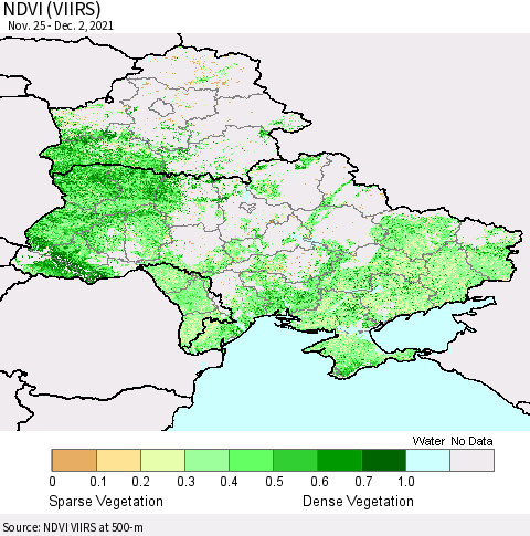 Ukraine, Moldova and Belarus NDVI (VIIRS) Thematic Map For 11/25/2021 - 12/2/2021