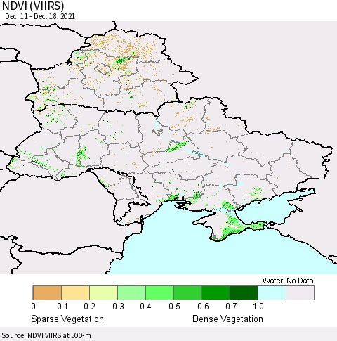 Ukraine, Moldova and Belarus NDVI (VIIRS) Thematic Map For 12/11/2021 - 12/18/2021