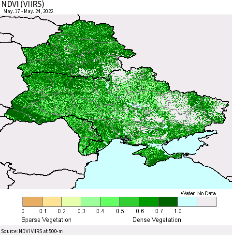 Ukraine, Moldova and Belarus NDVI (VIIRS) Thematic Map For 5/17/2022 - 5/24/2022