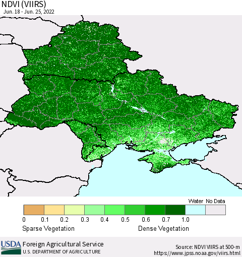 Ukraine, Moldova and Belarus NDVI (VIIRS) Thematic Map For 6/21/2022 - 6/30/2022