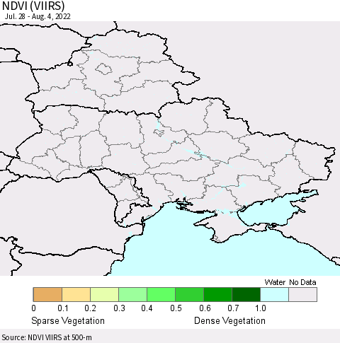Ukraine, Moldova and Belarus NDVI (VIIRS) Thematic Map For 7/28/2022 - 8/4/2022