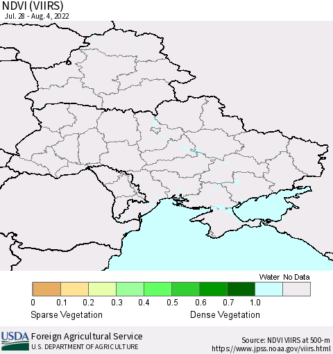 Ukraine, Moldova and Belarus NDVI (VIIRS) Thematic Map For 8/1/2022 - 8/10/2022