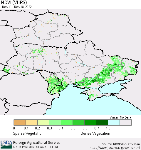 Ukraine, Moldova and Belarus NDVI (VIIRS) Thematic Map For 12/11/2022 - 12/20/2022