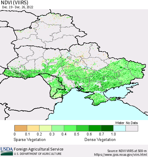 Ukraine, Moldova and Belarus NDVI (VIIRS) Thematic Map For 12/21/2022 - 12/31/2022