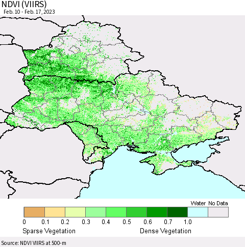 Ukraine, Moldova and Belarus NDVI (VIIRS) Thematic Map For 2/10/2023 - 2/17/2023