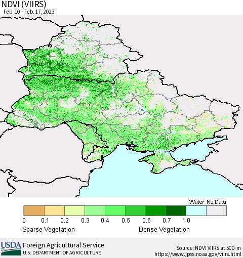 Ukraine, Moldova and Belarus NDVI (VIIRS) Thematic Map For 2/11/2023 - 2/20/2023