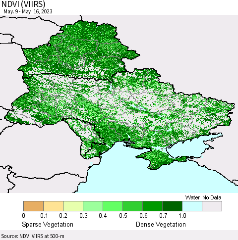 Ukraine, Moldova and Belarus NDVI (VIIRS) Thematic Map For 5/9/2023 - 5/16/2023