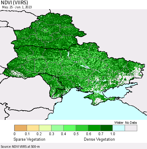 Ukraine, Moldova and Belarus NDVI (VIIRS) Thematic Map For 5/25/2023 - 6/1/2023