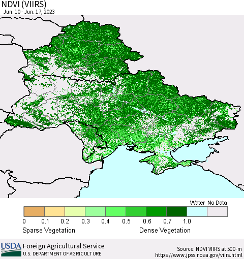 Ukraine, Moldova and Belarus NDVI (VIIRS) Thematic Map For 6/11/2023 - 6/20/2023