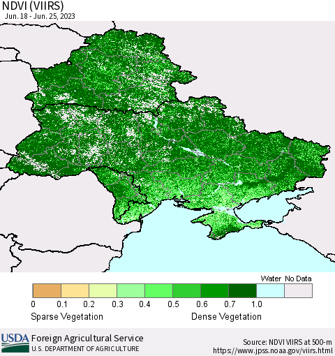Ukraine, Moldova and Belarus NDVI (VIIRS) Thematic Map For 6/21/2023 - 6/30/2023