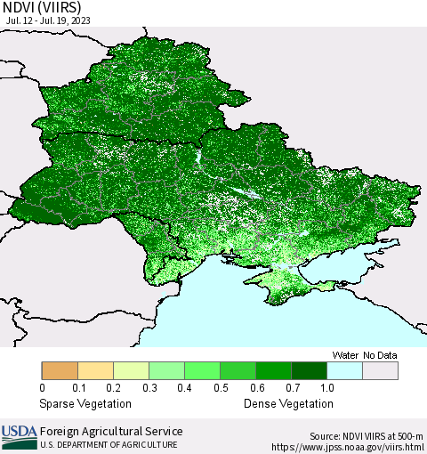 Ukraine, Moldova and Belarus NDVI (VIIRS) Thematic Map For 7/11/2023 - 7/20/2023