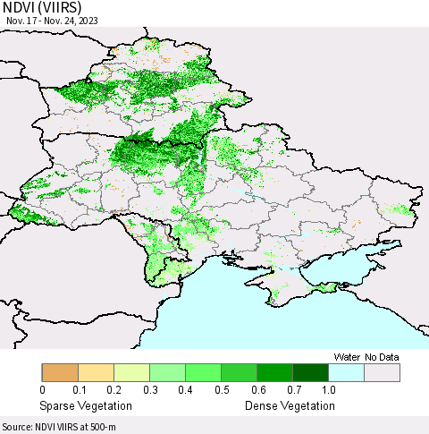 Ukraine, Moldova and Belarus NDVI (VIIRS) Thematic Map For 11/17/2023 - 11/24/2023