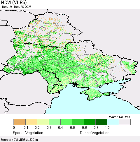 Ukraine, Moldova and Belarus NDVI (VIIRS) Thematic Map For 12/19/2023 - 12/26/2023