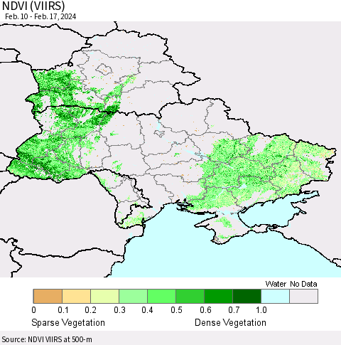 Ukraine, Moldova and Belarus NDVI (VIIRS) Thematic Map For 2/10/2024 - 2/17/2024