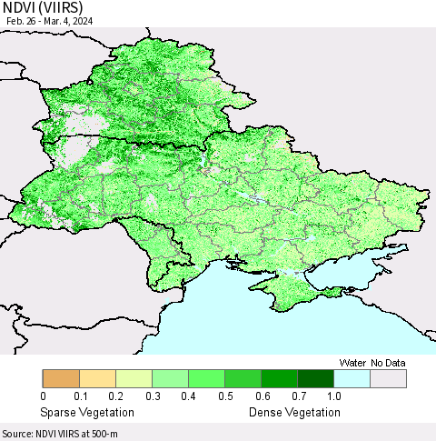 Ukraine, Moldova and Belarus NDVI (VIIRS) Thematic Map For 2/26/2024 - 3/4/2024