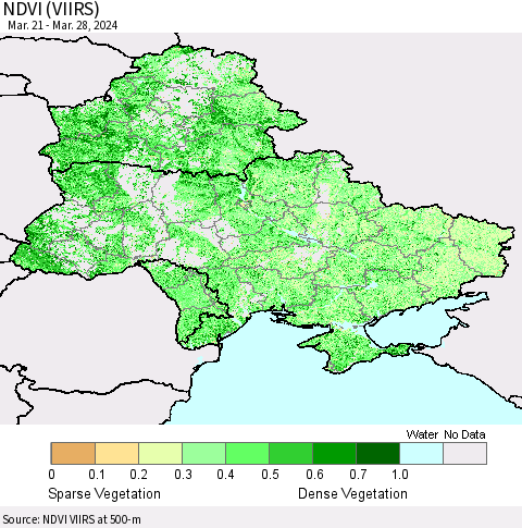 Ukraine, Moldova and Belarus NDVI (VIIRS) Thematic Map For 3/21/2024 - 3/28/2024