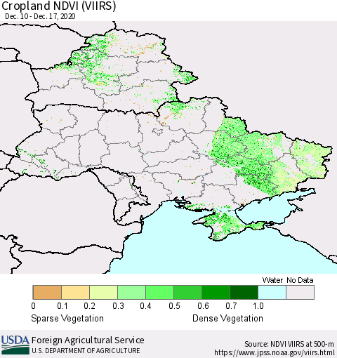 Ukraine, Moldova and Belarus Cropland NDVI (VIIRS) Thematic Map For 12/11/2020 - 12/20/2020