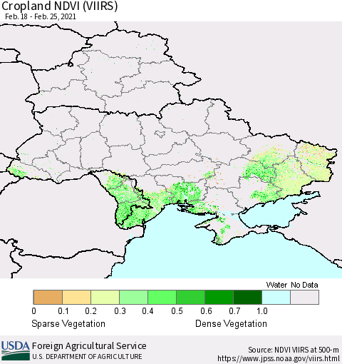 Ukraine, Moldova and Belarus Cropland NDVI (VIIRS) Thematic Map For 2/21/2021 - 2/28/2021