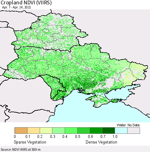 Ukraine, Moldova and Belarus Cropland NDVI (VIIRS) Thematic Map For 4/7/2021 - 4/14/2021