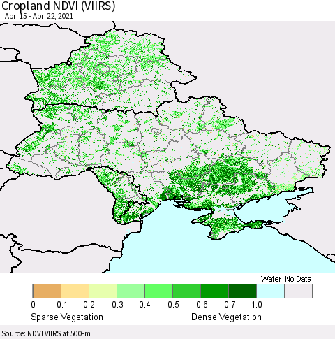 Ukraine, Moldova and Belarus Cropland NDVI (VIIRS) Thematic Map For 4/15/2021 - 4/22/2021