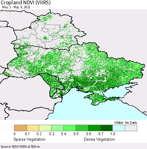 Ukraine, Moldova and Belarus Cropland NDVI (VIIRS) Thematic Map For 5/1/2021 - 5/8/2021