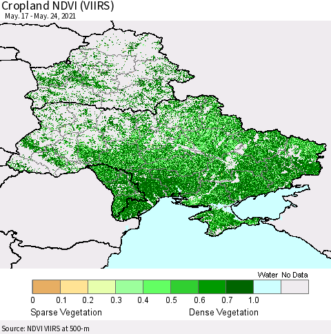 Ukraine, Moldova and Belarus Cropland NDVI (VIIRS) Thematic Map For 5/17/2021 - 5/24/2021