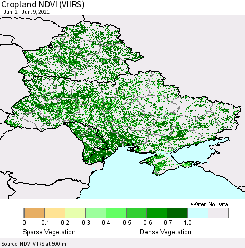 Ukraine, Moldova and Belarus Cropland NDVI (VIIRS) Thematic Map For 6/2/2021 - 6/9/2021