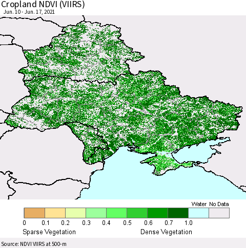 Ukraine, Moldova and Belarus Cropland NDVI (VIIRS) Thematic Map For 6/10/2021 - 6/17/2021