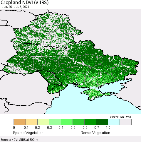 Ukraine, Moldova and Belarus Cropland NDVI (VIIRS) Thematic Map For 6/26/2021 - 7/3/2021