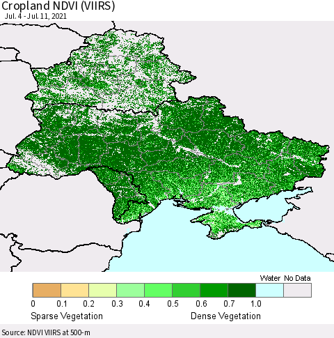 Ukraine, Moldova and Belarus Cropland NDVI (VIIRS) Thematic Map For 7/4/2021 - 7/11/2021