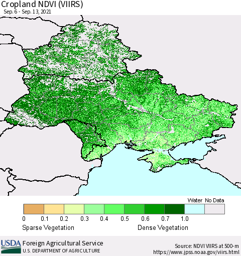 Ukraine, Moldova and Belarus Cropland NDVI (VIIRS) Thematic Map For 9/11/2021 - 9/20/2021