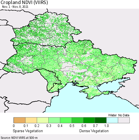 Ukraine, Moldova and Belarus Cropland NDVI (VIIRS) Thematic Map For 11/1/2021 - 11/8/2021