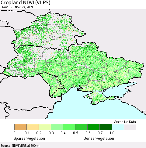 Ukraine, Moldova and Belarus Cropland NDVI (VIIRS) Thematic Map For 11/17/2021 - 11/24/2021