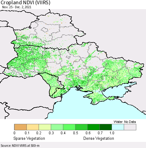 Ukraine, Moldova and Belarus Cropland NDVI (VIIRS) Thematic Map For 11/25/2021 - 12/2/2021