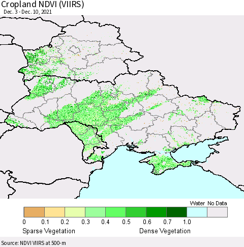 Ukraine, Moldova and Belarus Cropland NDVI (VIIRS) Thematic Map For 12/1/2021 - 12/10/2021