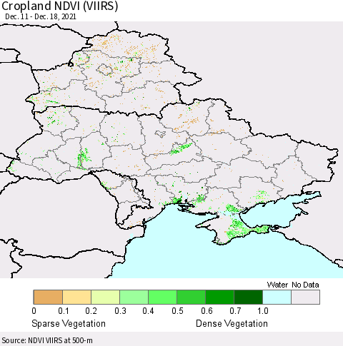 Ukraine, Moldova and Belarus Cropland NDVI (VIIRS) Thematic Map For 12/11/2021 - 12/18/2021