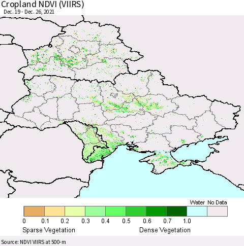 Ukraine, Moldova and Belarus Cropland NDVI (VIIRS) Thematic Map For 12/19/2021 - 12/26/2021