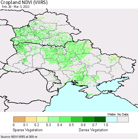 Ukraine, Moldova and Belarus Cropland NDVI (VIIRS) Thematic Map For 2/26/2022 - 3/5/2022