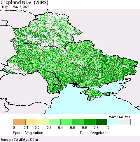 Ukraine, Moldova and Belarus Cropland NDVI (VIIRS) Thematic Map For 5/1/2022 - 5/8/2022