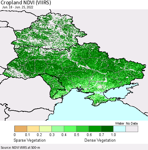 Ukraine, Moldova and Belarus Cropland NDVI (VIIRS) Thematic Map For 6/18/2022 - 6/25/2022