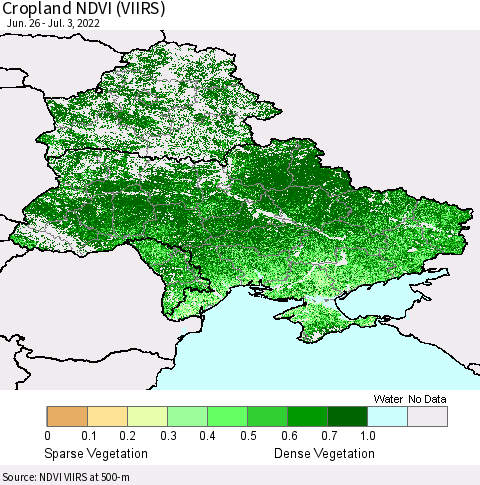 Ukraine, Moldova and Belarus Cropland NDVI (VIIRS) Thematic Map For 6/26/2022 - 7/3/2022