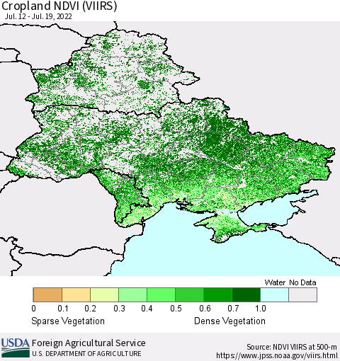 Ukraine, Moldova and Belarus Cropland NDVI (VIIRS) Thematic Map For 7/11/2022 - 7/20/2022