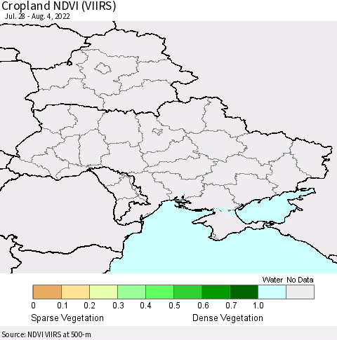 Ukraine, Moldova and Belarus Cropland NDVI (VIIRS) Thematic Map For 7/28/2022 - 8/4/2022