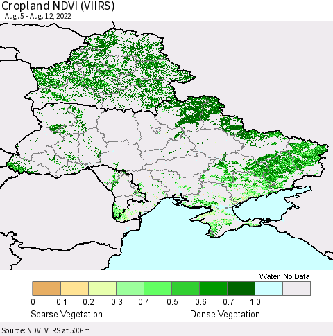 Ukraine, Moldova and Belarus Cropland NDVI (VIIRS) Thematic Map For 8/5/2022 - 8/12/2022