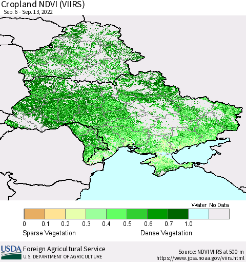 Ukraine, Moldova and Belarus Cropland NDVI (VIIRS) Thematic Map For 9/11/2022 - 9/20/2022