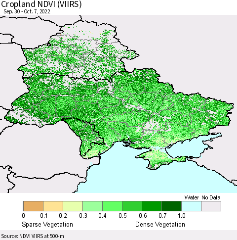 Ukraine, Moldova and Belarus Cropland NDVI (VIIRS) Thematic Map For 9/30/2022 - 10/7/2022