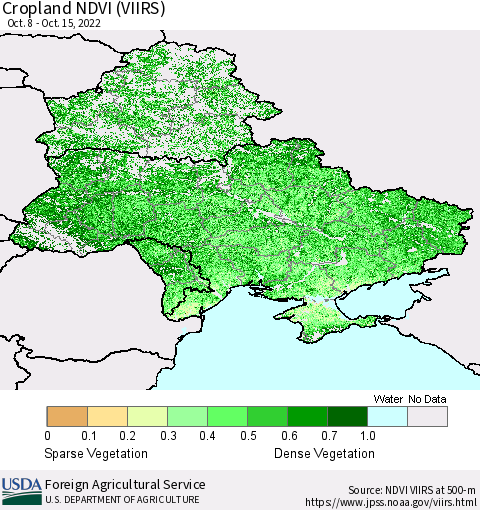Ukraine, Moldova and Belarus Cropland NDVI (VIIRS) Thematic Map For 10/11/2022 - 10/20/2022