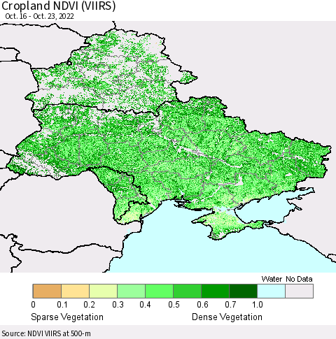 Ukraine, Moldova and Belarus Cropland NDVI (VIIRS) Thematic Map For 10/16/2022 - 10/23/2022